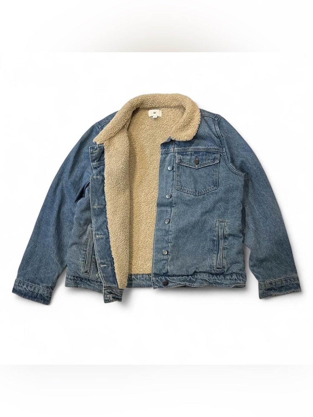 BP Oversized Denim Trucker Jacket With Shearling Collar and Sherpa Lining Size L
